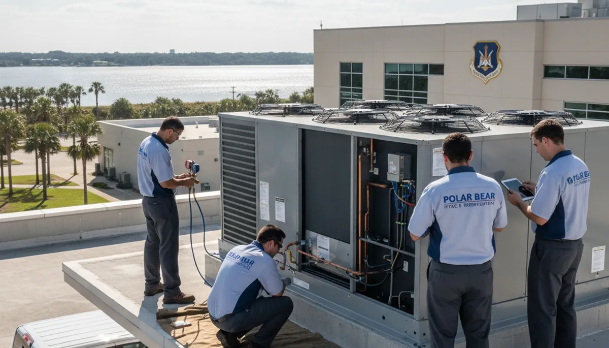 Professional AC repair technician servicing air conditioner in Charleston SC home