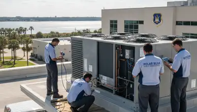 Professional AC repair technician servicing air conditioner in Charleston SC home