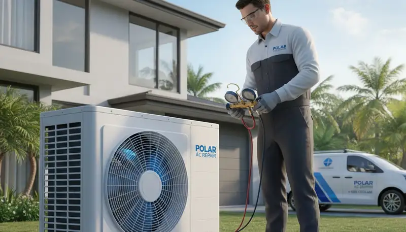 Technician providing expert AC repair service in Charleston SC for residential cooling systems