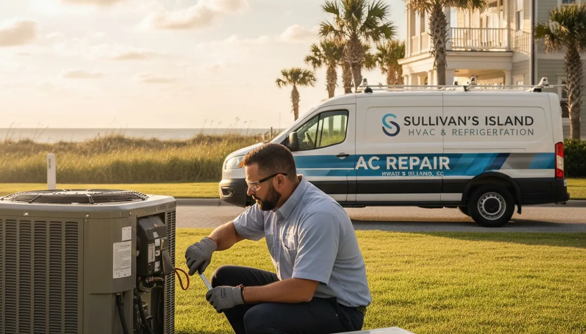 Professional AC repair technician servicing air conditioning unit in Charleston SC