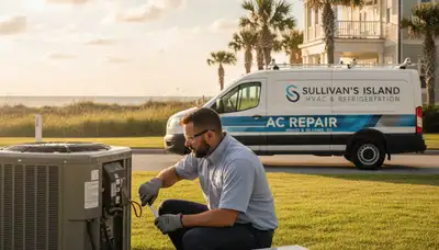 Professional AC repair technician servicing air conditioning unit in Charleston SC