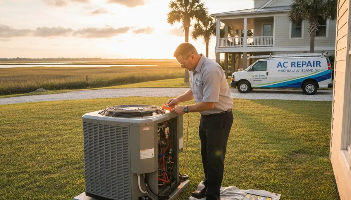 HVAC technician performing residential AC repair service in Charleston SC homes