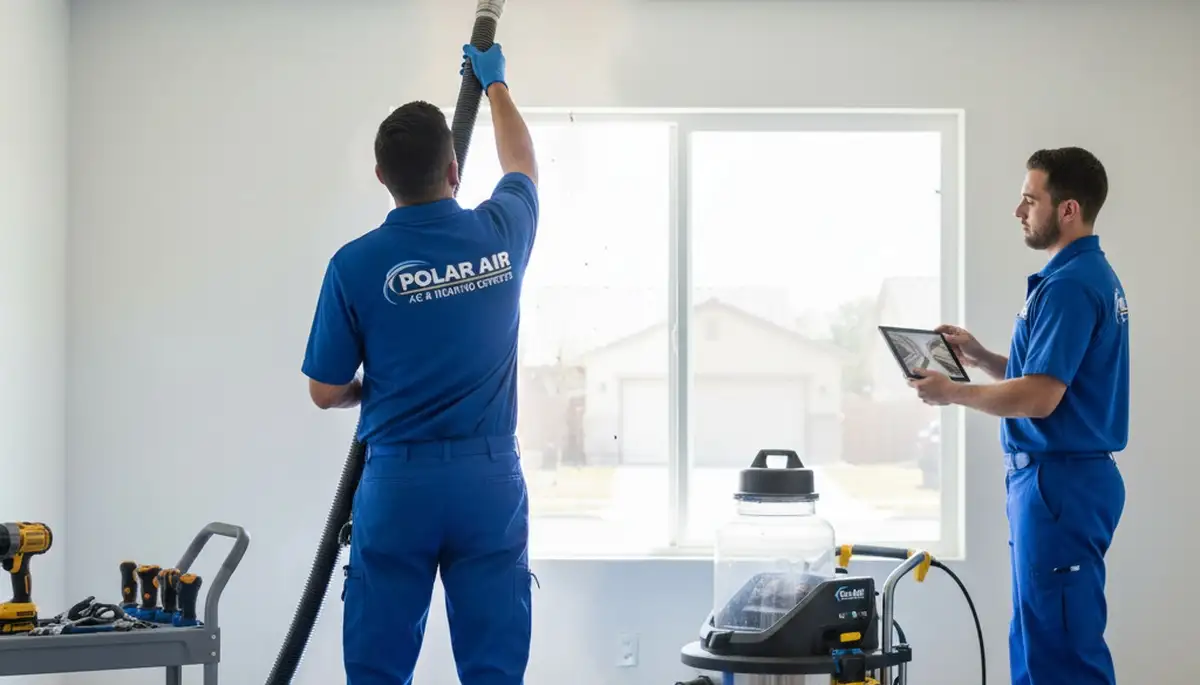 Technician cleaning air ducts in Charleston SC home for Five Star Cooling HVAC service