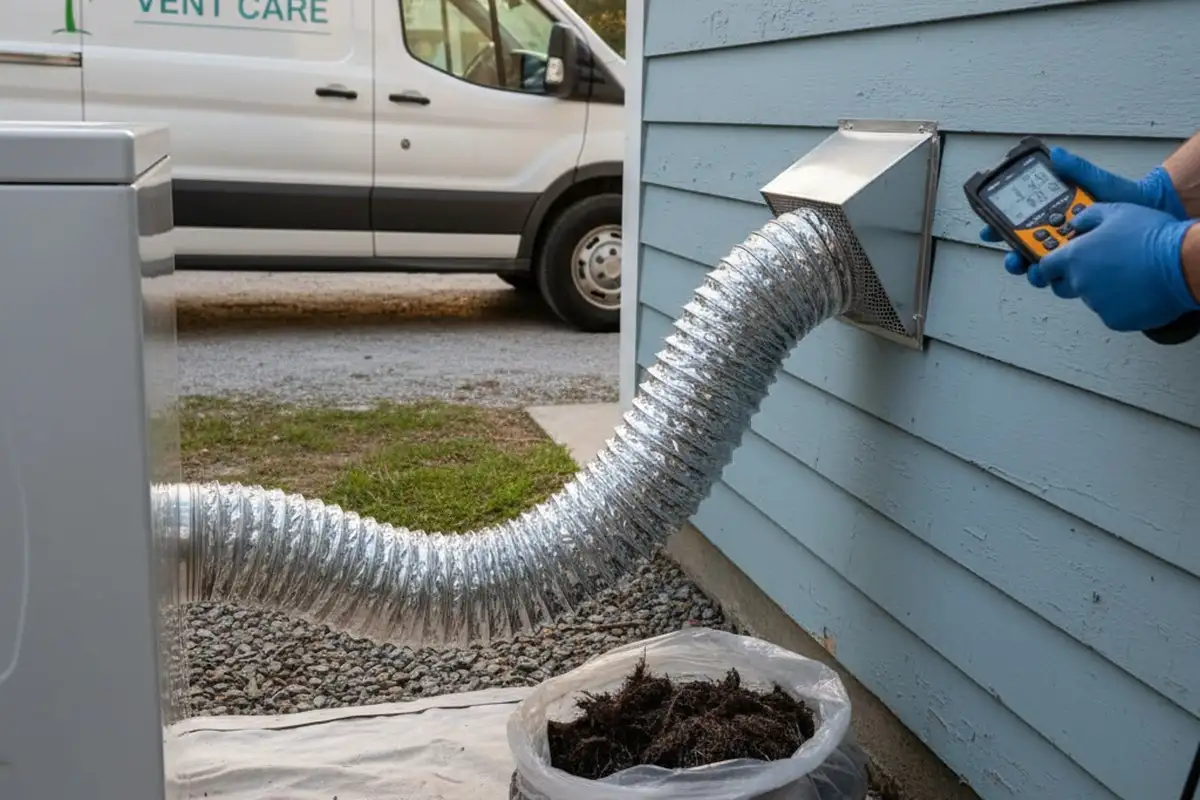 Clean dryer vent after professional service in Charleston SC by Five Star Cooling improving airflow efficiency