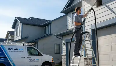 Technician providing professional dryer vent cleaning service in Charleston, SC homes