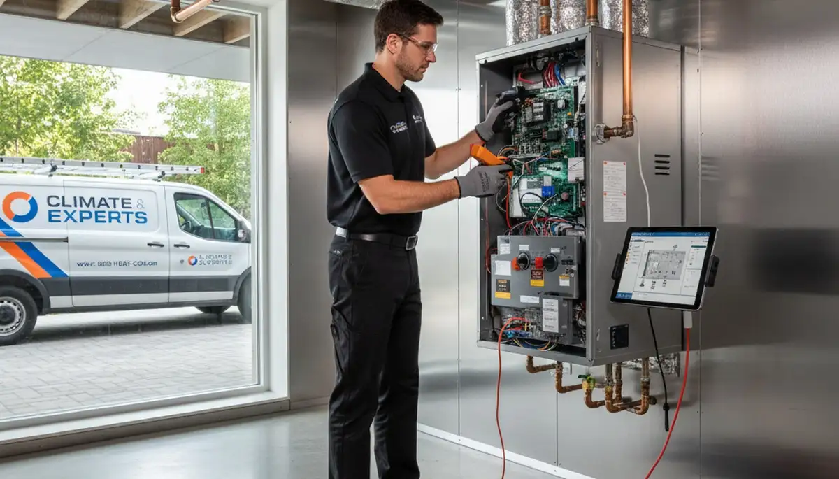 Technician performing heating repair on residential furnace in Charleston, SC