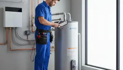 Technician repairing water heater at Charleston SC home | Five Star Cooling expert service