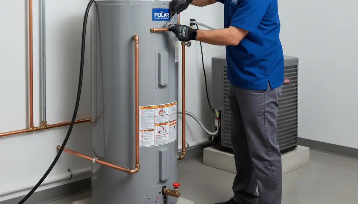 Technician repairing water heater unit in Charleston SC home for Five Star Cooling service